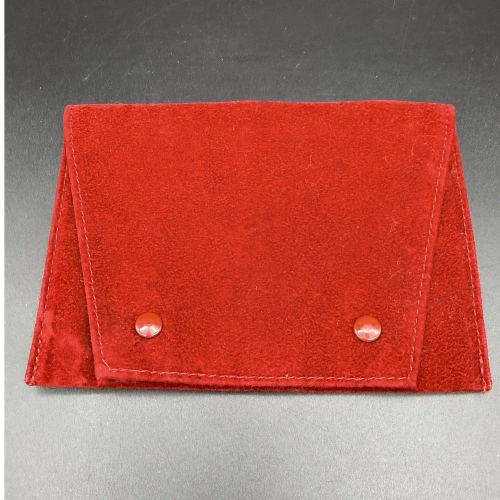 Cartier Red Velvet Jewelry Travel Pouch Case Double Snap Envelope Small Bag